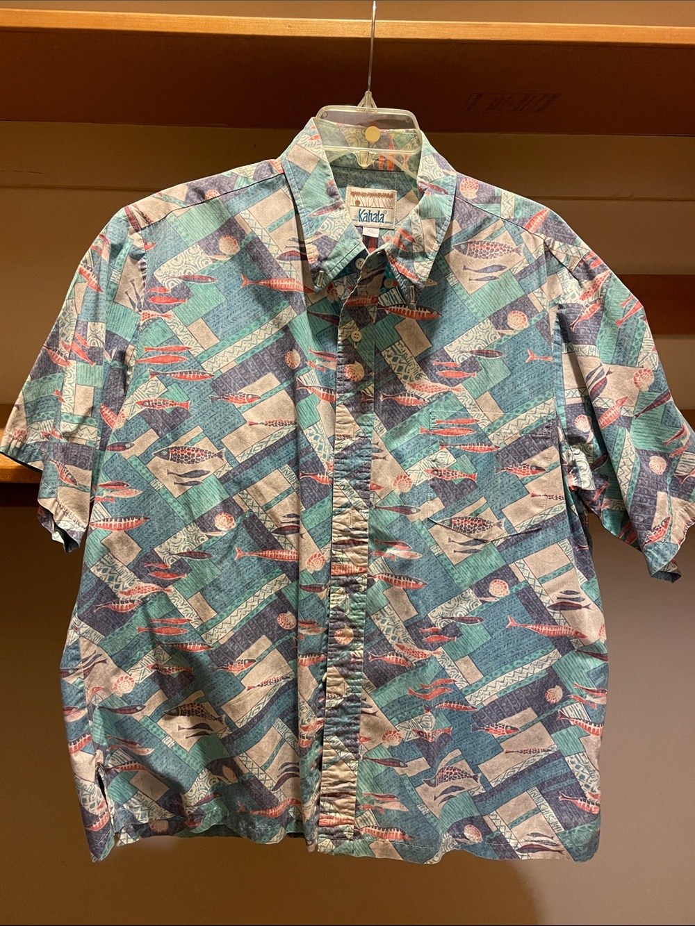 Kahala Men’s Short-Sleeve Button-Down Shirt - Teal Fish Print